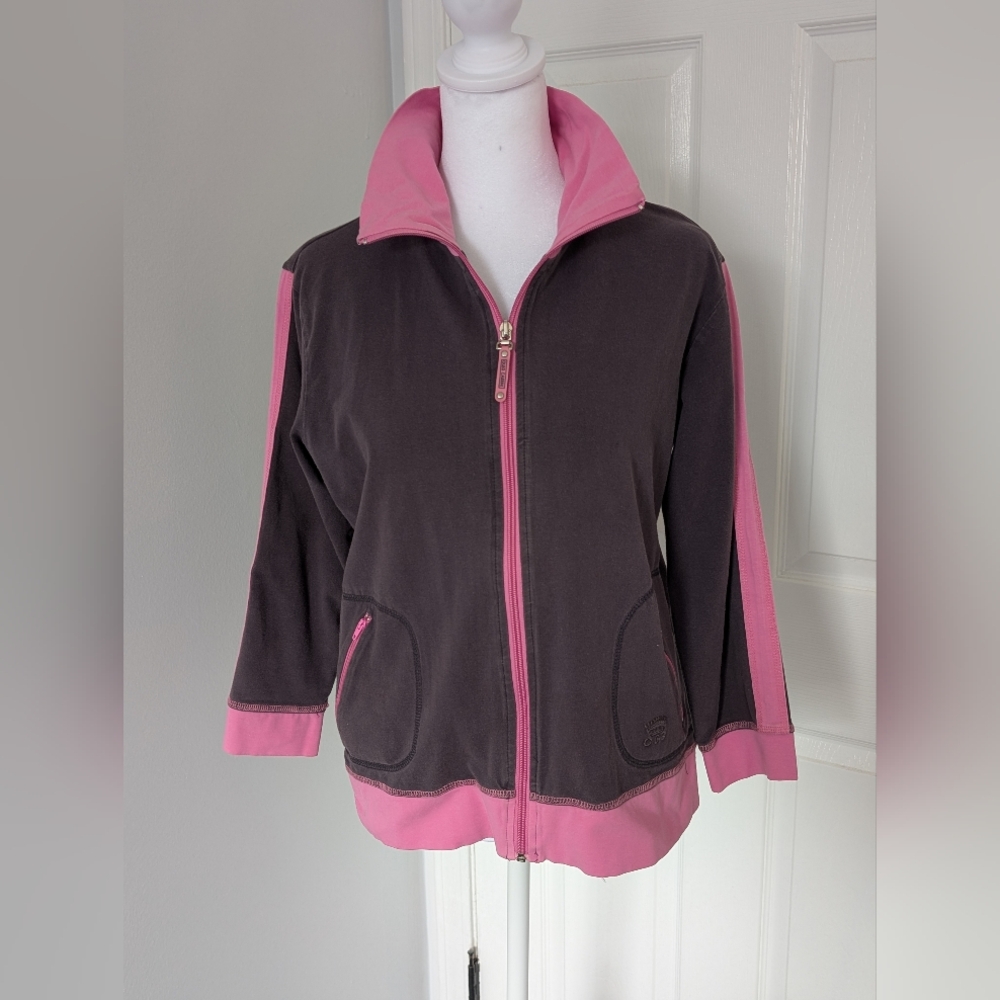 Oleg Cassini Pink and Brown Women's Zip-Up Activewear Jacket